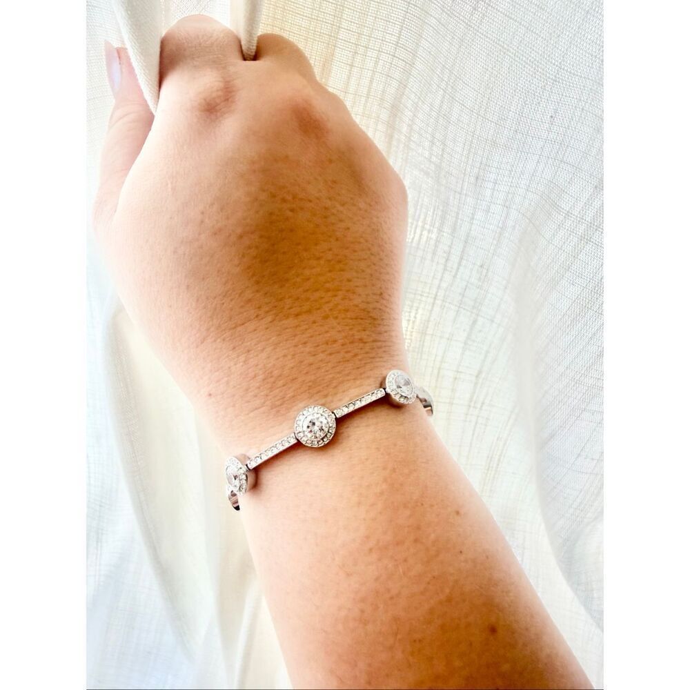 Nadri Rhodium Plated Cubic Zirconia Station Bracelet
